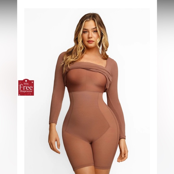 Popilush Shapewear Square Neck Long Sleeve Slimming Modal Maxi Dress in Black M - Picture 6 of 13